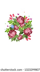 Bouquet of pink and red roses on white background. - Vector 