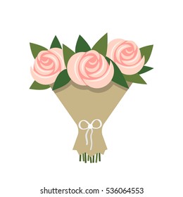 Bouquet of pink roses. flat icon. vector illustration isolate on a white background. easy to use