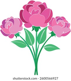 A bouquet of pink roses with green leaves. The roses are arranged in a way that they are all facing the same direction