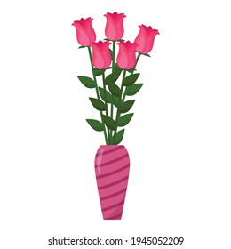 Bouquet of pink roses in vase, vector illustration