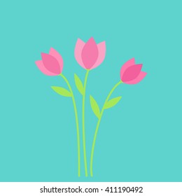 Bouquet of pink tulip flowers. Vector illustration.