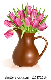 Bouquet aus rosafarbenen Tulpen in Tonschiefer. Vektorgrafik