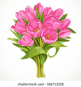 Bouquet of pink tulips isolated on a white background