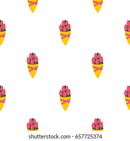 Bouquet of pink tulips pattern seamless background in flat style repeat vector illustration