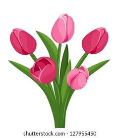 Bouquet of pink tulips. Vector illustration.