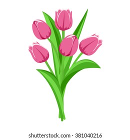 Bouquet of pink tulips. Vector illustration.