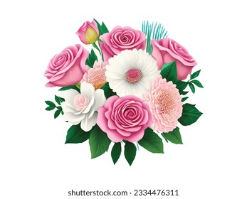 a bouquet of pink and white flowers on a white background