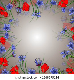 Bouquet with poppies and wildflowers. Vector illustration