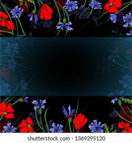 Bouquet with poppies and wildflowers. Vector illustration