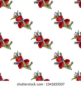 Bouquet of poppy. Seamless pattern. Vector illustration.