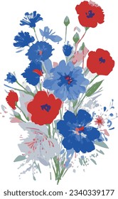 Bouquet of red and blue flowers