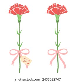 Bouquet of red carnations, cute hand drawn illustration for mother's day