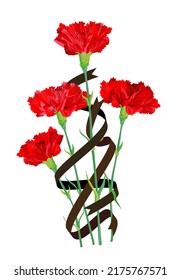 A bouquet of red carnations woven into ribbons. Victory Day greeting card. Vector illustration. Gratitude for the great feat. Eternal memory and respect.