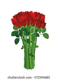 Bouquet of red flowers. Roses. Greeting card for Valentine's Day wedding and birthday. Empty space for your text or advertisement. Vector illustration on a white background