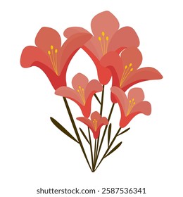 bouquet of red lilies, isolated on white background, flat style, vector illustration