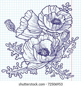 Bouquet of red poppies (doodle version)