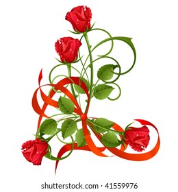 Bouquet of red roses and bow.