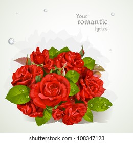 Bouquet of red roses with a field for your lyrics.  banner