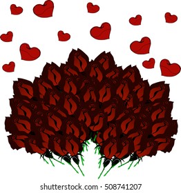 Bouquet of red roses and heart. Vector illustration of red roses on a greeting card. Bouquet for the holiday. Roses on Valentine's Day.
