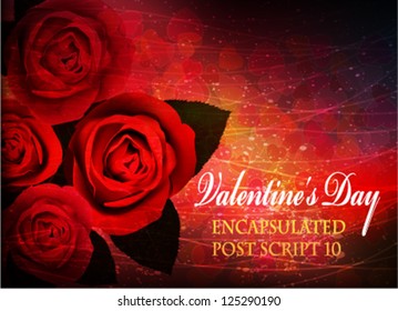 Bouquet of red roses on abstract background. Valentine's Day card.
