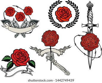 A bouquet of red roses on a white background. Isolated tattoo