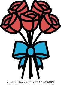 A bouquet of red roses with a ribbon