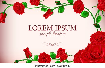 The bouquet of red roses with the text on the card or invitation