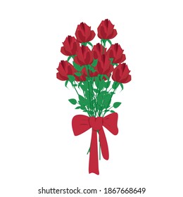 
Bouquet of red roses tied with a big red bow, Beautiful elegant bouquet of flowers, Gift for any holiday, vector image, isolate on a white background.