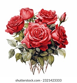 a bouquet of red roses vector illustration