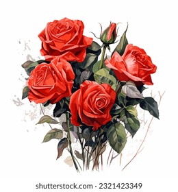 a bouquet of red roses vector illustration