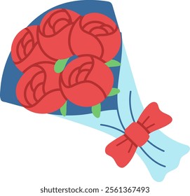 A bouquet of red roses wrapped with ribbon, perfect for romantic occasions