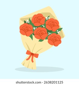 bouquet of red roses wrapped with ribbon. Great for weddings, graduation, or romantic celebration graphics
