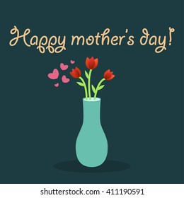Bouquet of red tulip flowers in a vase. Flat design. Vector illustration 
