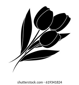Bouquet of red tulips. Easter single icon in black style vector symbol stock illustration.