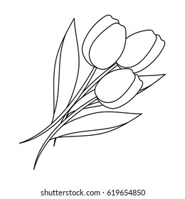 Bouquet of red tulips. Easter single icon in outline style vector symbol stock illustration.