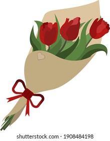 Bouquet of red tulips flowers. Spring illustration for your design and greetings, postcards card for your loved ones.