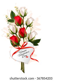 Bouquet of red and white roses. Valentine's background.