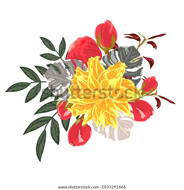 Bouquet Red Yellow Flowers Decor Elements Stock Vector Royalty