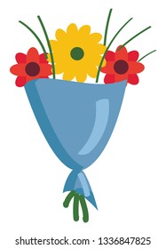 Bouquet with red and yellow flowers vector illustration on white background.