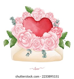 Bouquet of Rose in envelope hand drawn illustration for Valentine
