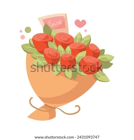 Bouquet of Rose Flower as DIY Gift for Valentine Vector Illustration