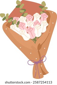 Bouquet Of Rose Flowers In Craft Paper Gift Vector Illustration