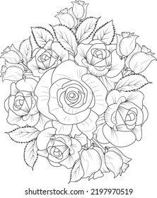 Bouquet Rose Outline Hand Drawn Vector Stock Vector (Royalty Free ...