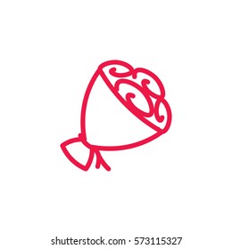bouquet of rose thin line red icon on white background, happy valentine day