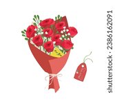 Bouquet of rose. Rose bouquet vector illustration. Love flower. Floral bouquet wrapped in gift paper. Gift for special day like birthday, valentine day, women