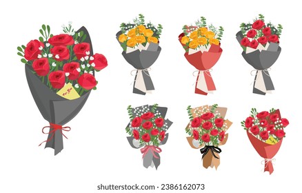 Bouquet of rose. Rose bouquet vector illustration. Love flower. Floral bouquet wrapped in gift paper. Gift for special day like birthday, valentine day, women's day, mother's day
