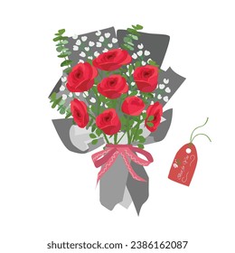 Bouquet of rose. Rose bouquet vector illustration. Love flower. Floral bouquet wrapped in gift paper. Gift for special day like birthday, valentine day, women's day, mother's day