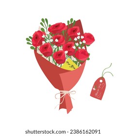 Bouquet of rose. Rose bouquet vector illustration. Love flower. Floral bouquet wrapped in gift paper. Gift for special day like birthday, valentine day, women's day, mother's day