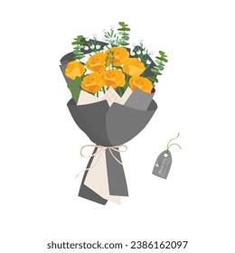Bouquet of rose. Rose bouquet vector illustration. Love flower. Floral bouquet wrapped in gift paper. Gift for special day like birthday, valentine day, women's day, mother's day
