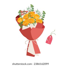 Bouquet de rosa. Ilustración vectorial del ramo de rosa. Flor de amor. Ramo de flores envuelto en papel de regalo. Regalo para un día especial como cumpleaños, día de San Valentín, día de la mujer, día de la madre